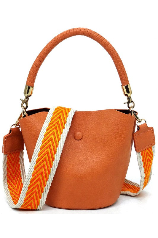 Fashion Bucket Crossbody Bag with Guitar Strap - Charming Charlie Main image