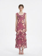 Plum Floral Ruffle Tiered Maxi Dress