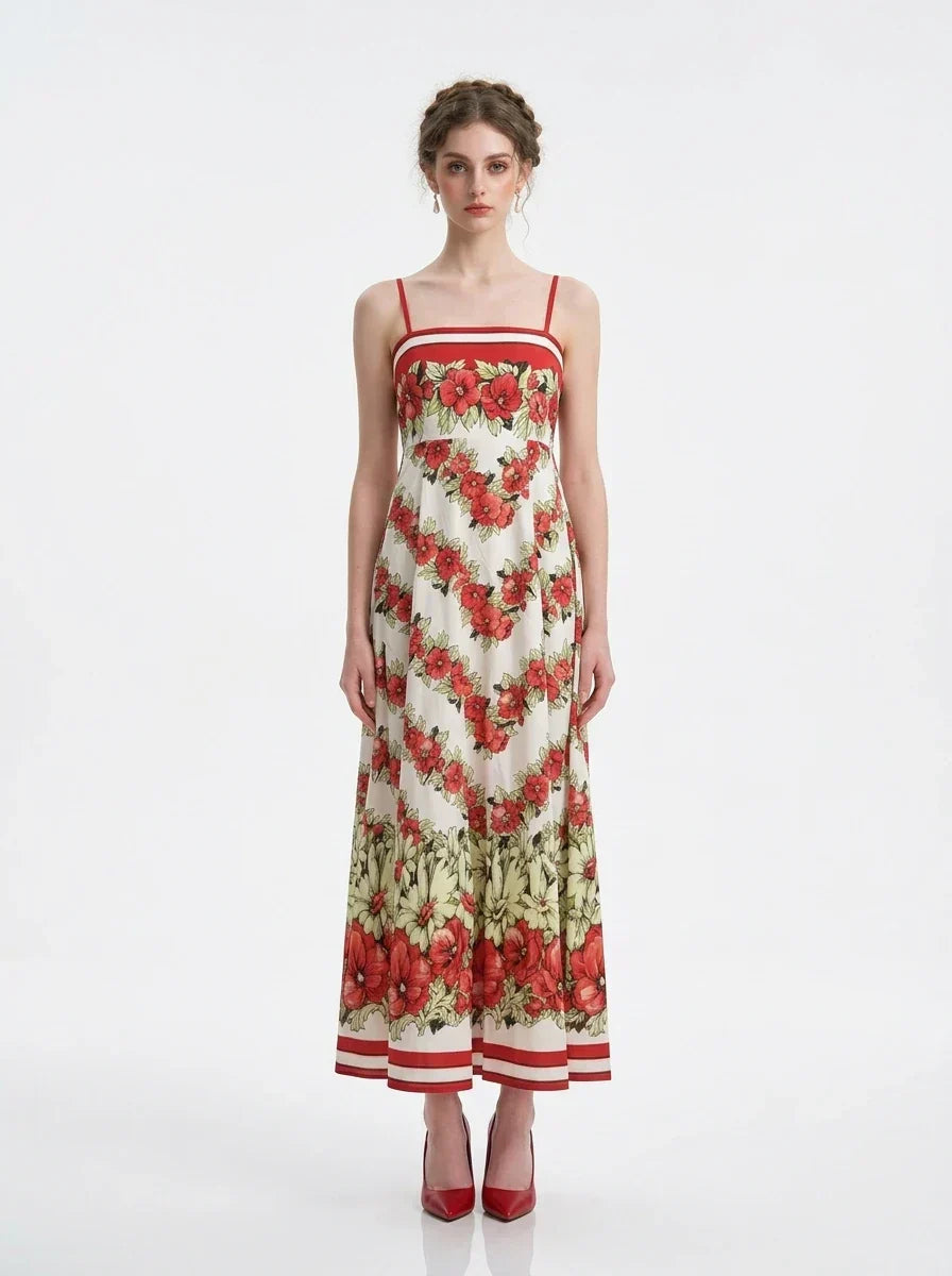 Red Floral Digital Print Strappy Maxi Dress Main image