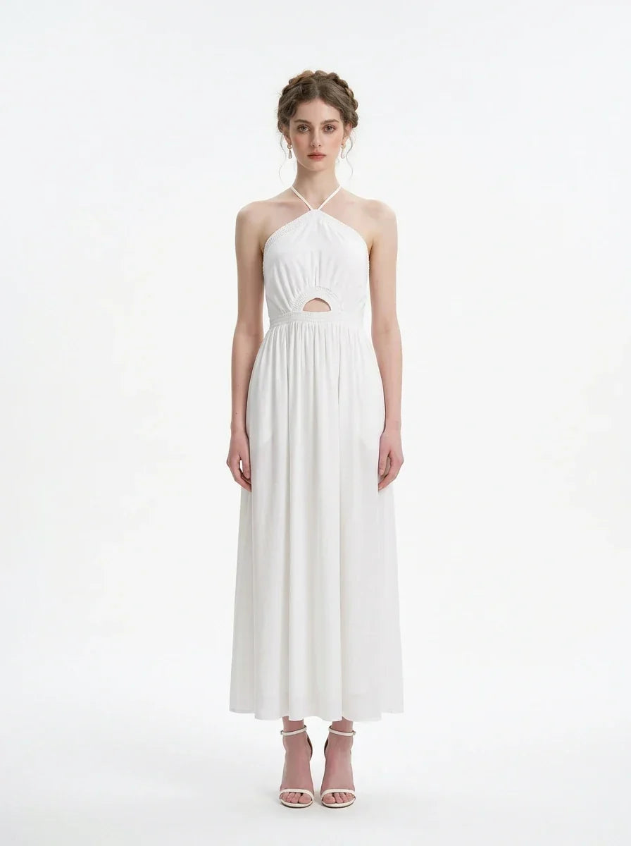 White Halterneck Cut Out Maxi Dress