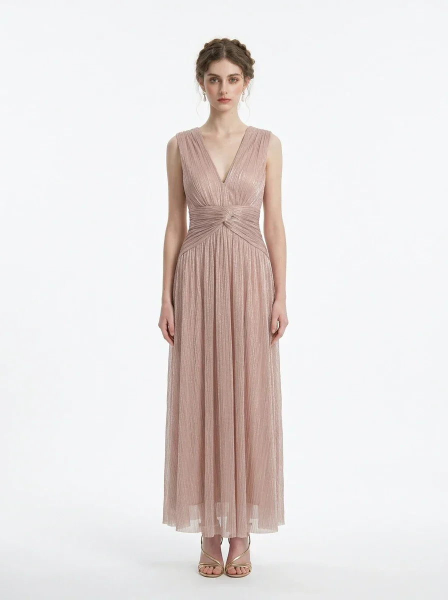 Rose Gold Metallic V-Neck Maxi Dress Main image