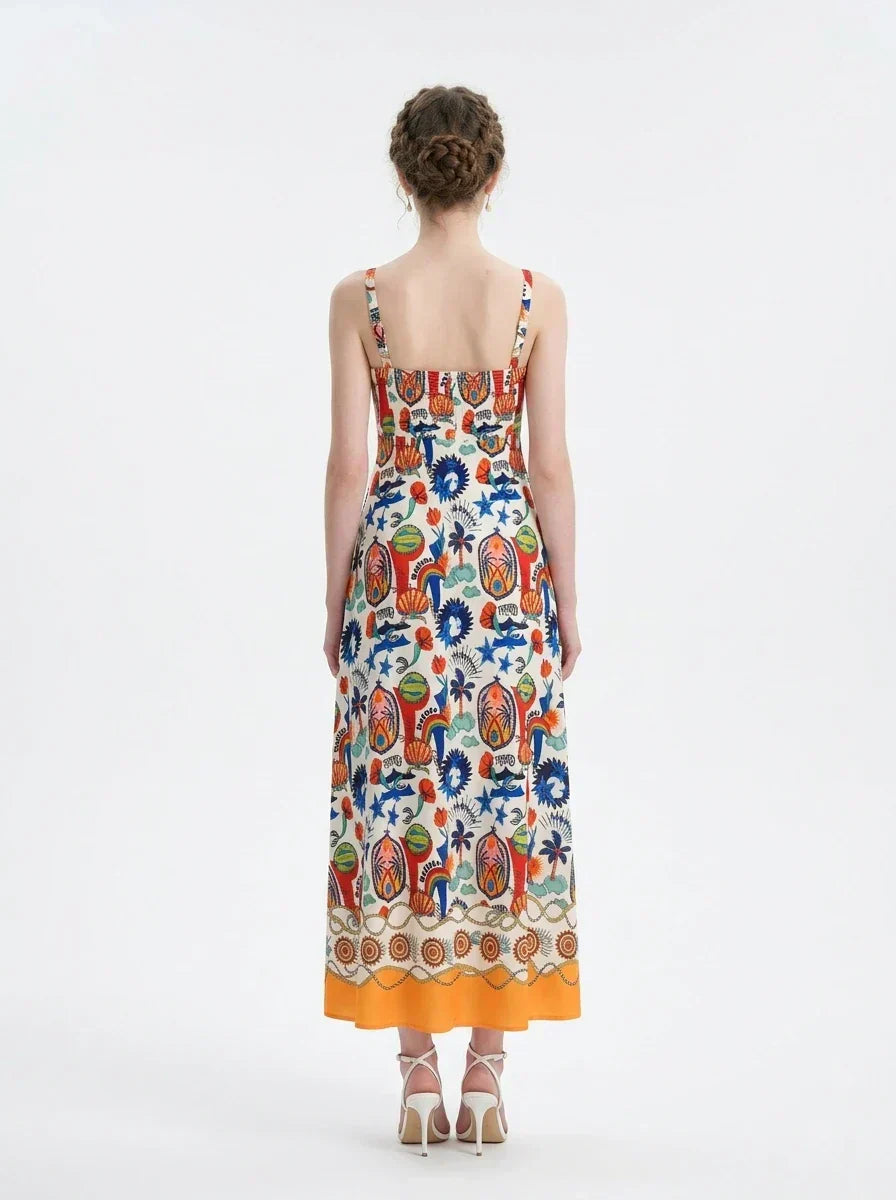 Tropical Sun and Palm Digital Print Strappy Maxi Dress Secondary image