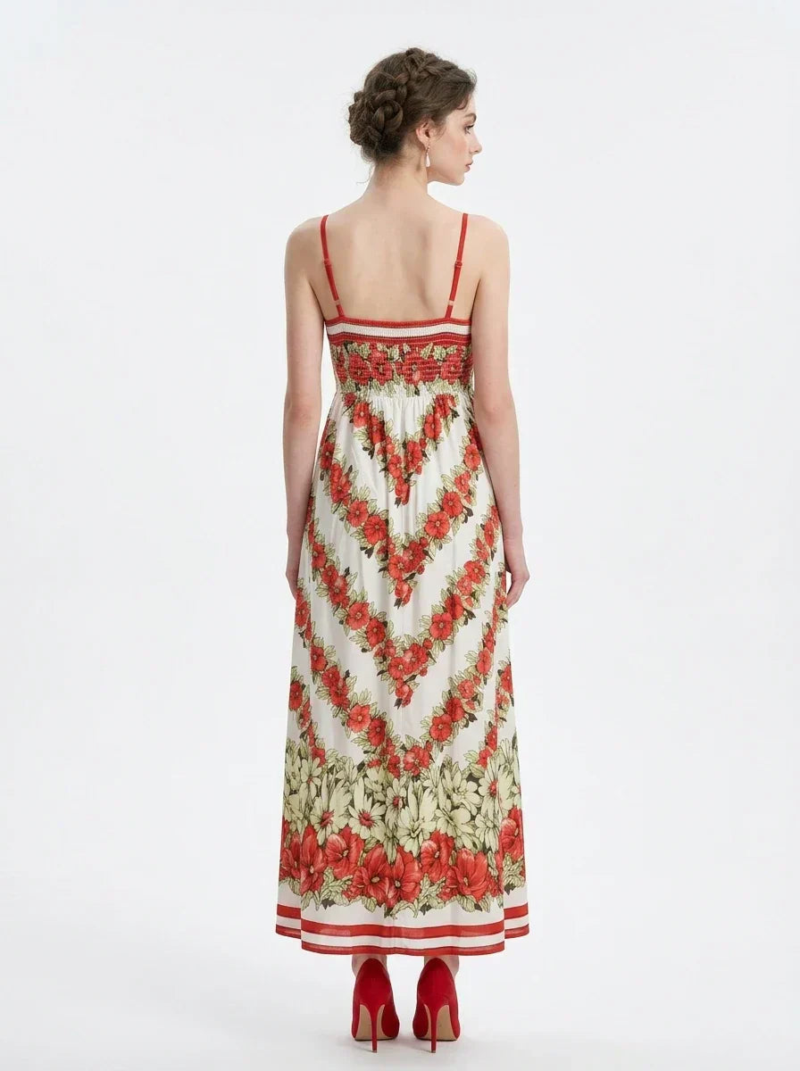Red Floral Digital Print Strappy Maxi Dress Secondary image