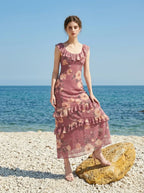 Plum Floral Ruffle Tiered Maxi Dress