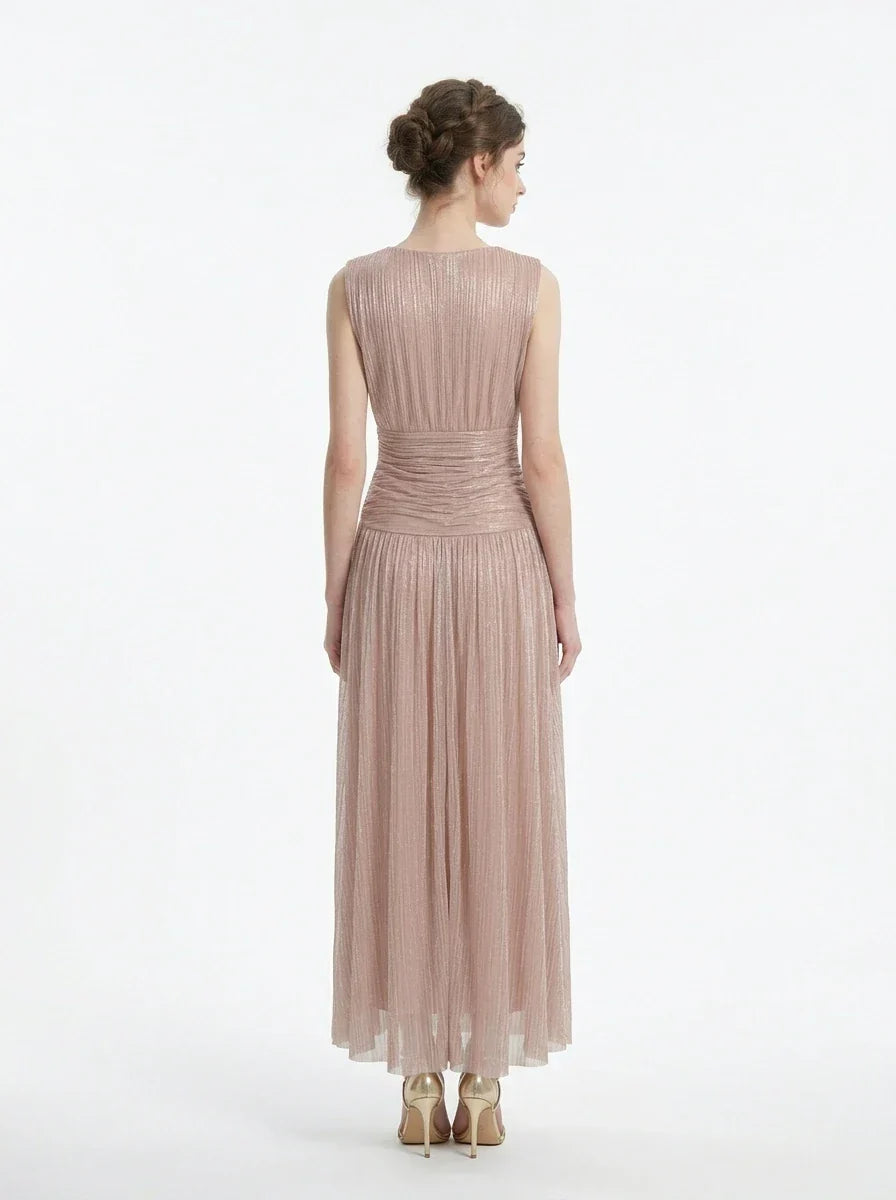 Rose Gold Metallic V-Neck Maxi Dress Secondary image