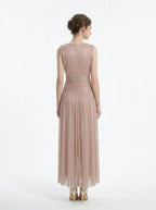 Rose Gold Metallic V-Neck Maxi Dress