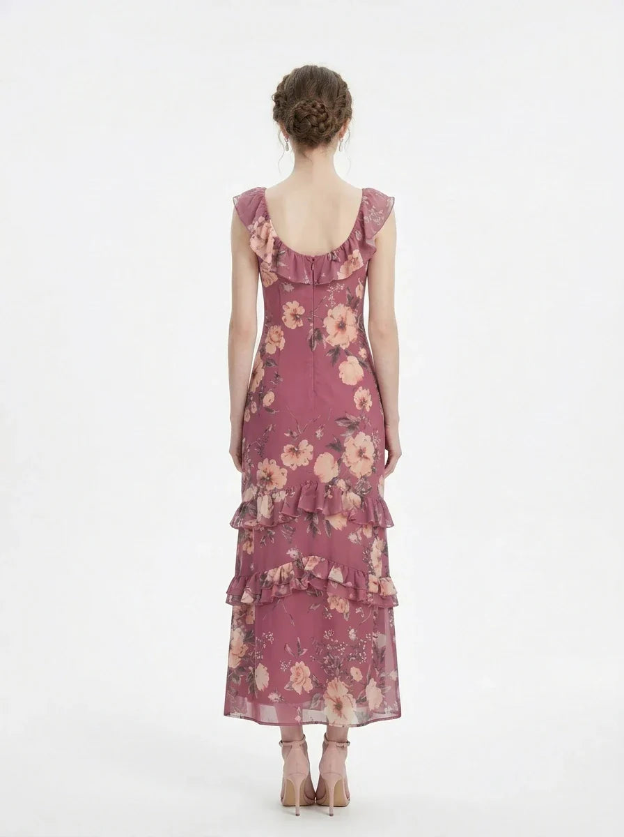Plum Floral Ruffle Tiered Maxi Dress Secondary image