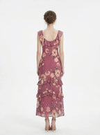 Plum Floral Ruffle Tiered Maxi Dress