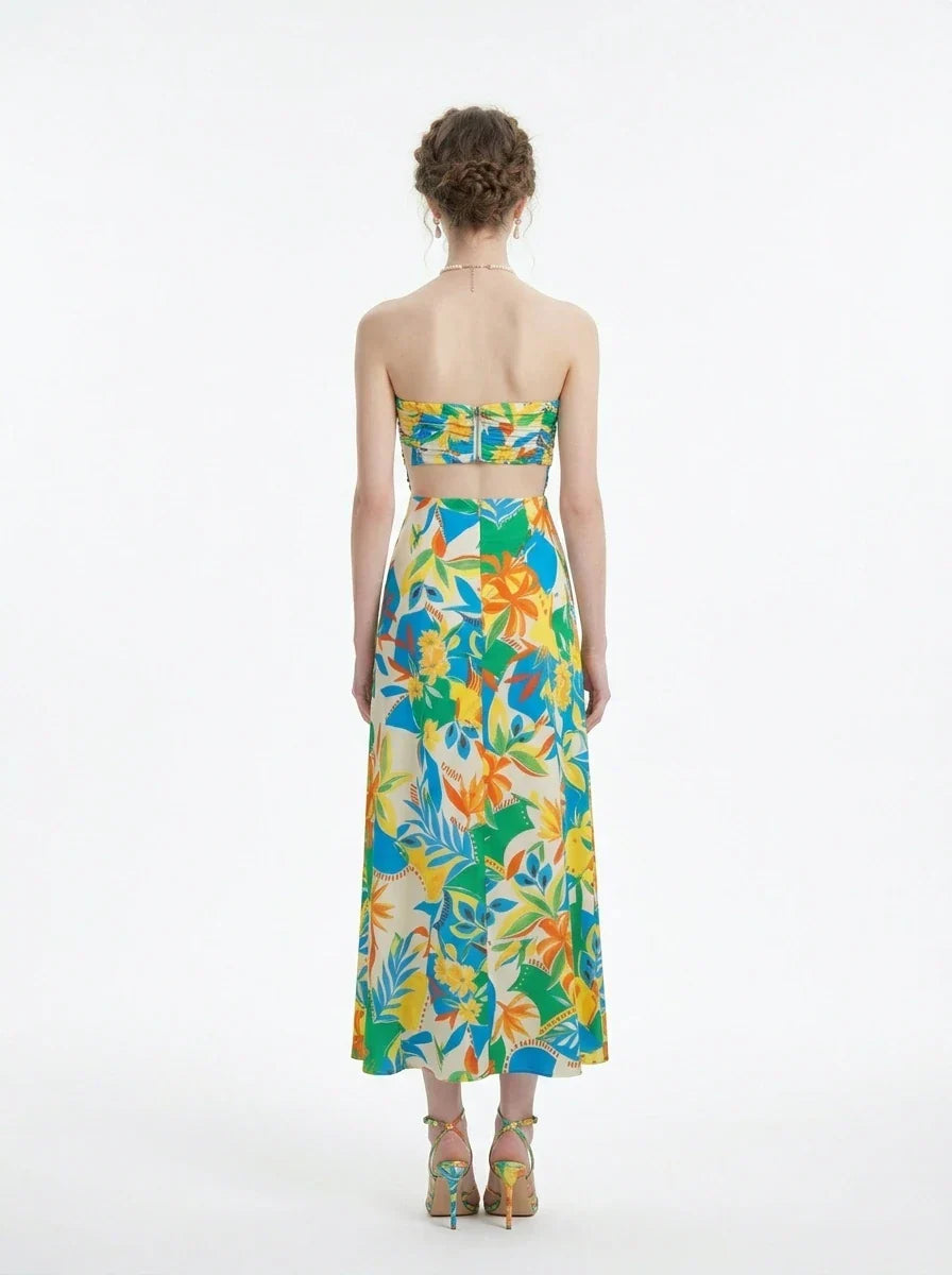 Tropical Strapless Back Cut Out Midi Dress Secondary image