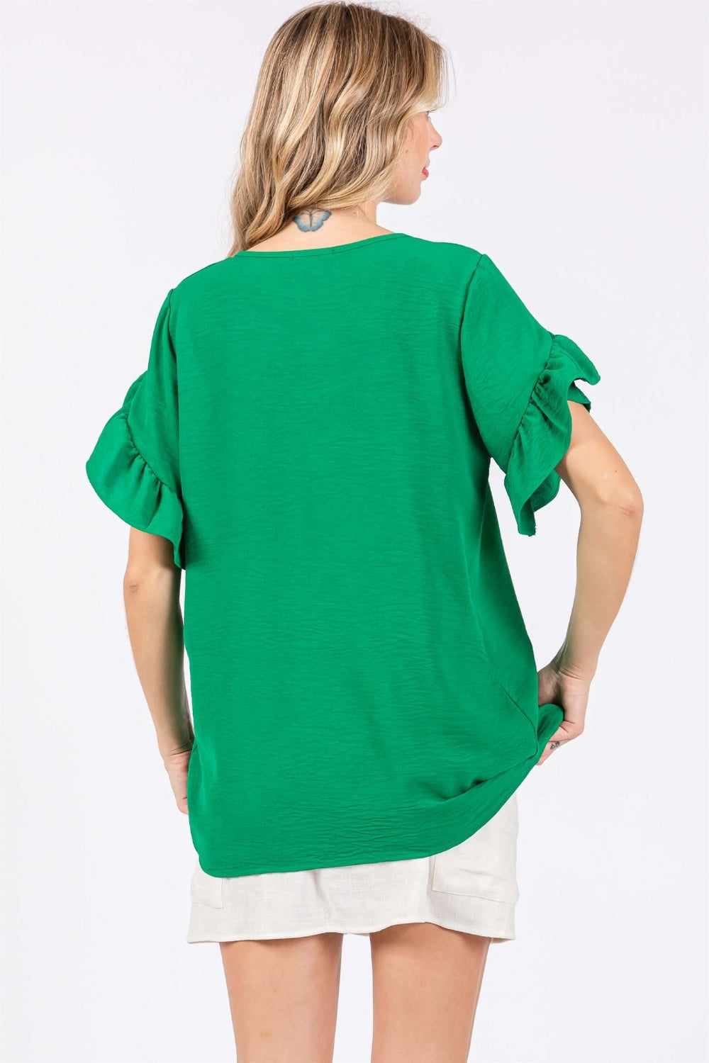 GeeGee Ruffled Short Sleeve V-Neck Blouse Secondary image