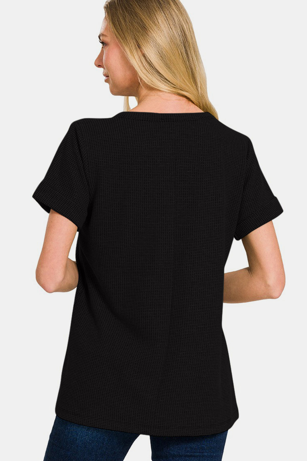 Zenana Notched Short Sleeve Waffle T-Shirt Secondary image