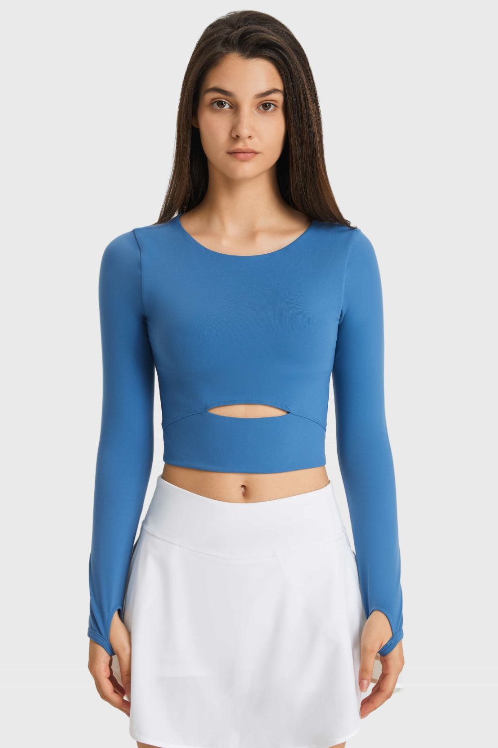 Cutout Long Sleeve Cropped Sports Top - Charming Charlie Main image