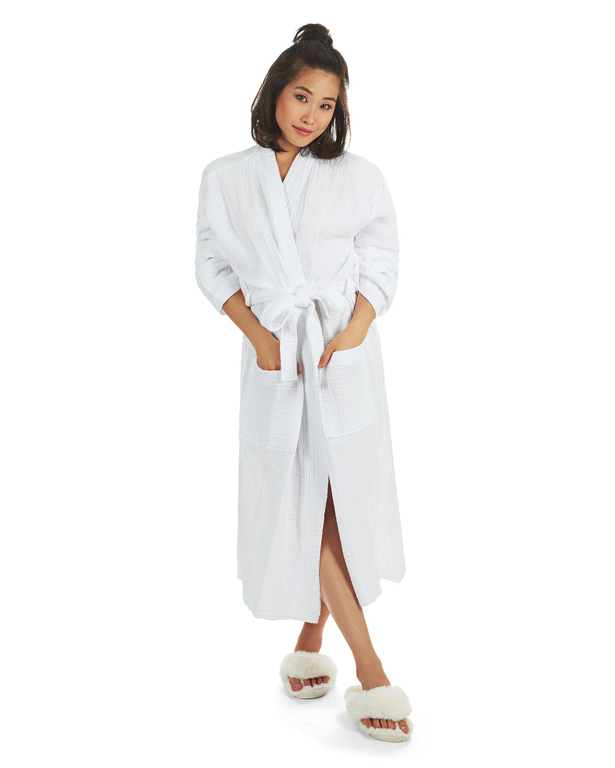 Women's 100% Cotton Woven Gauze Spa-Style Kimono Robe - Charming Charlie Main image