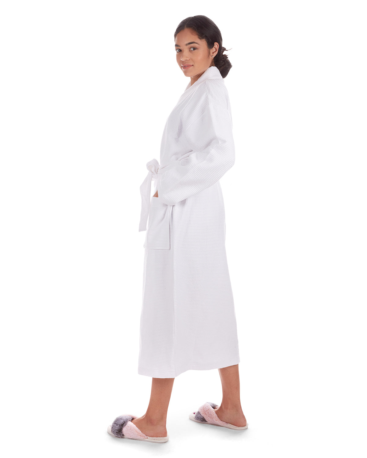 Women's 100% Cotton Woven Waffle Spa-Style Kimono Robe Secondary image