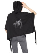 Women's Hooded Cotton Blend Cape with Tie Detail and Embroidery - Charming Charlie