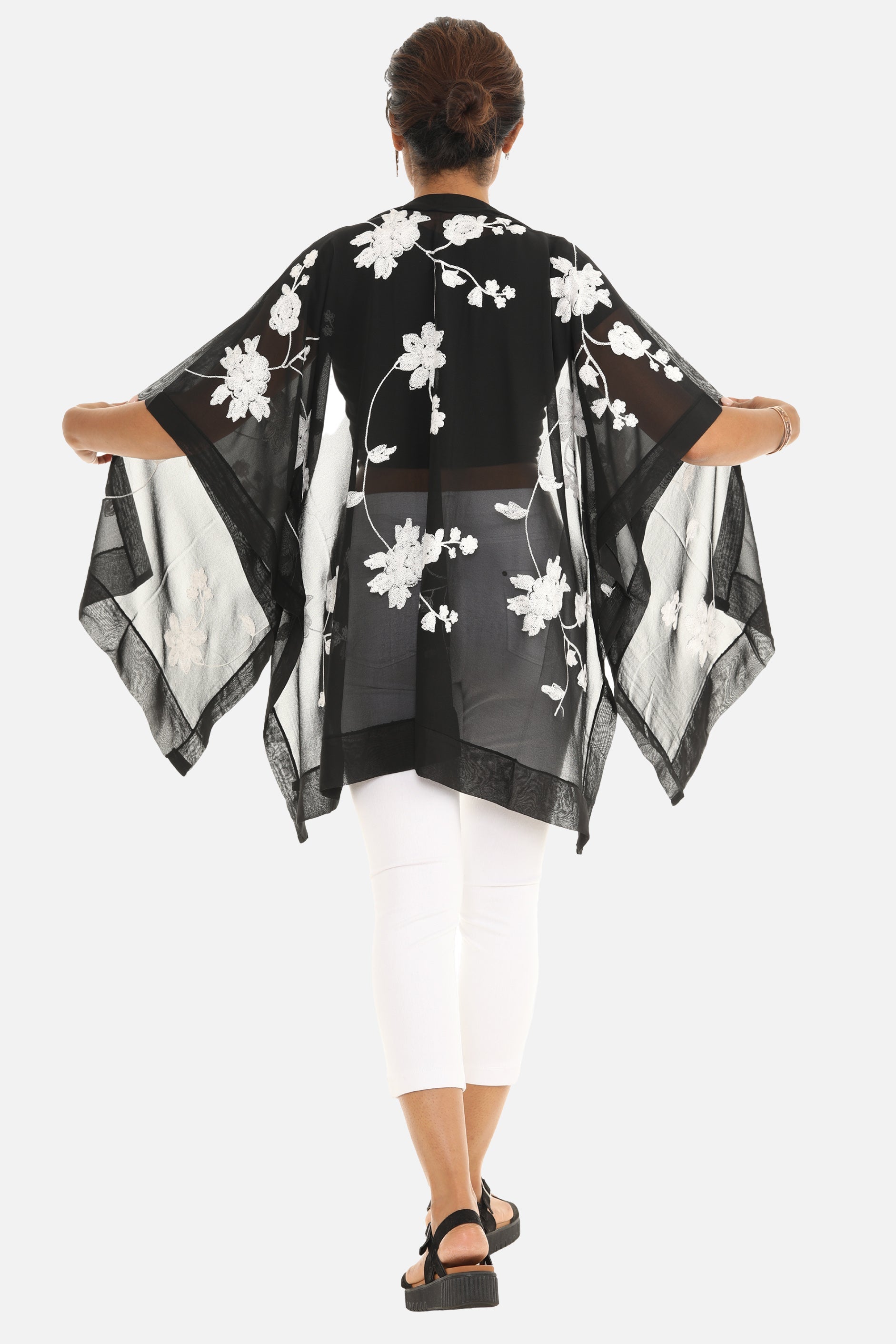 Sheer Floral Embroidered Open Cardigan Secondary image