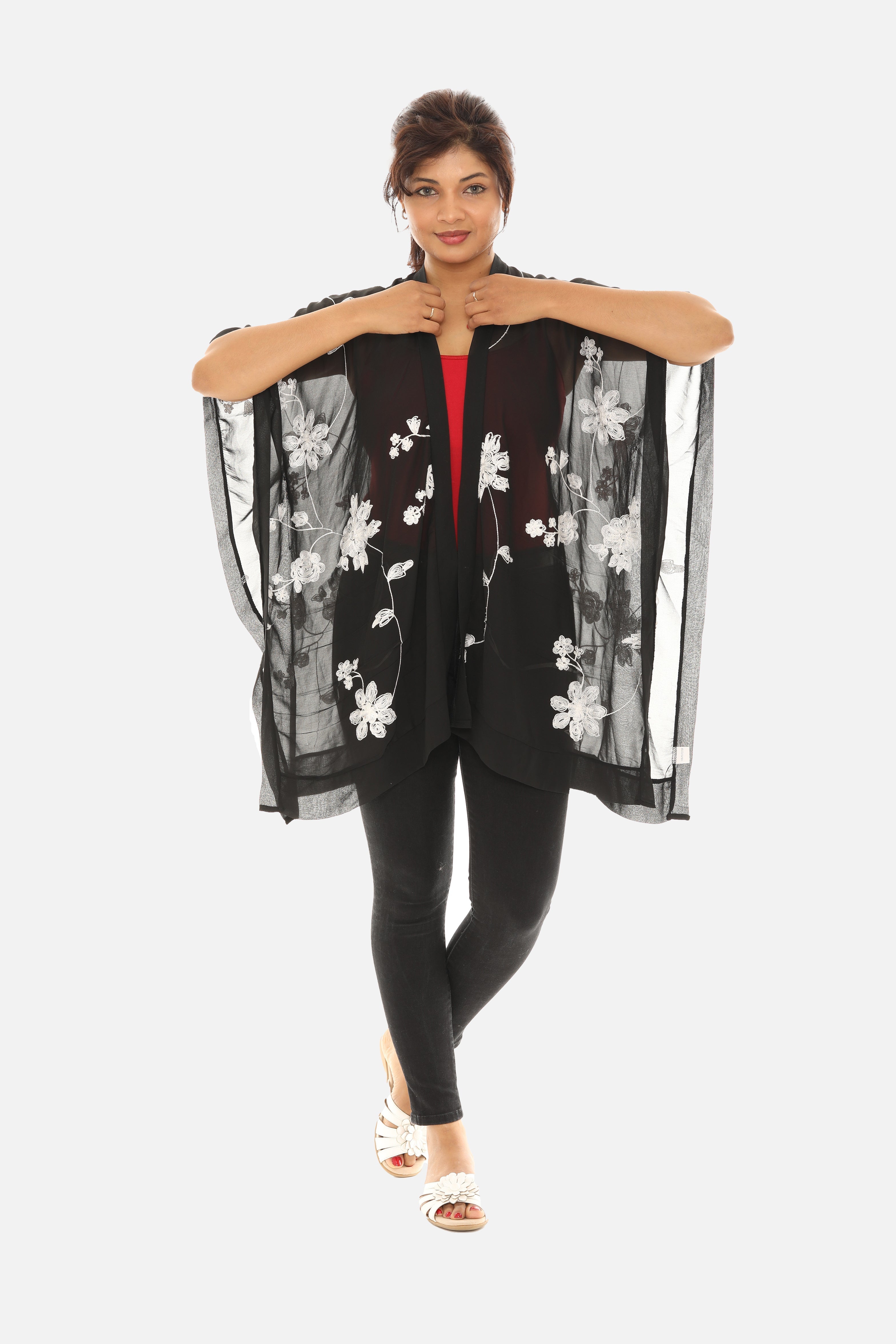 Sheer Floral Embroidered Open Cardigan - Charming Charlie Main image