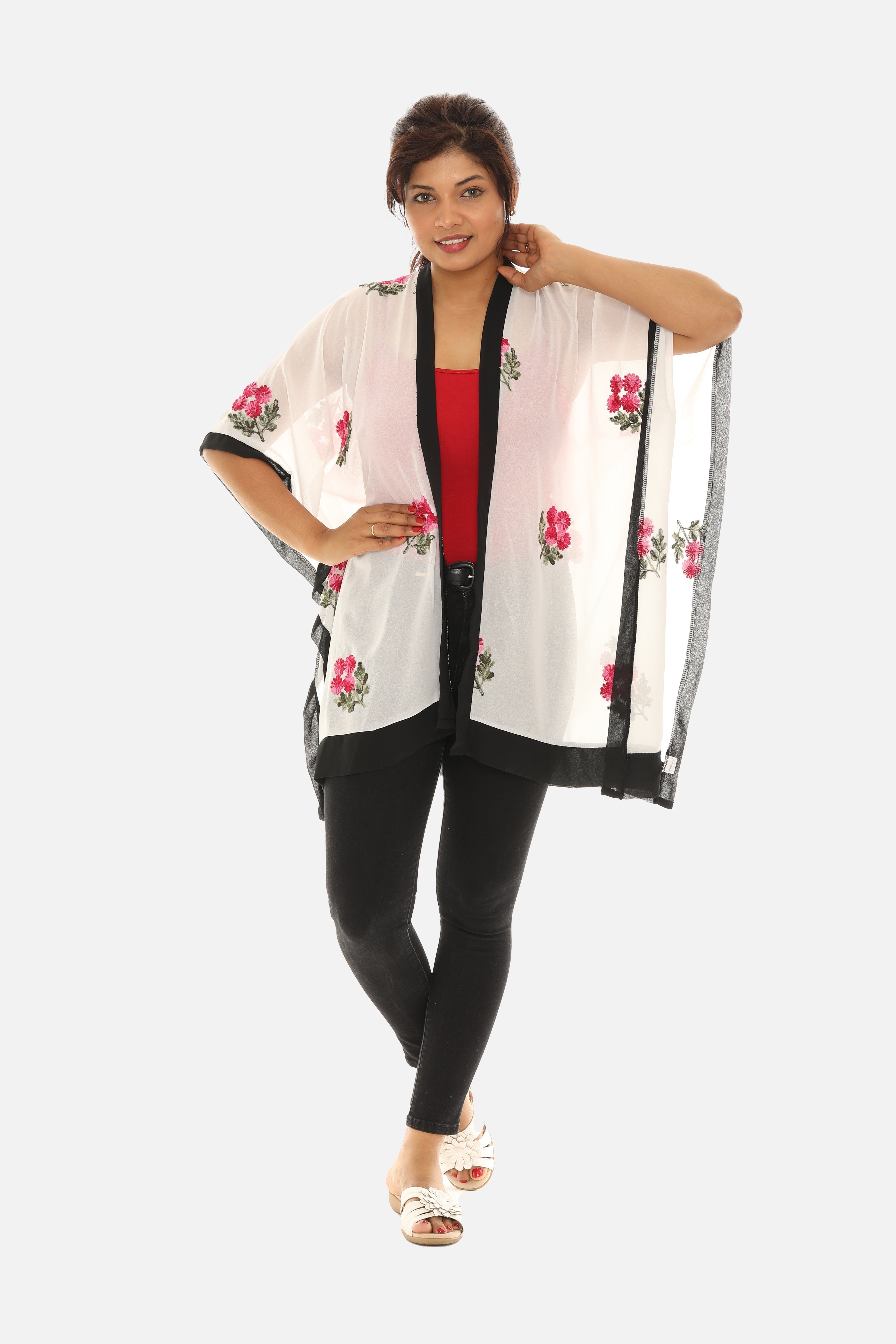 Sheer Floral Embroidered Open Cardigan - Charming Charlie Main image