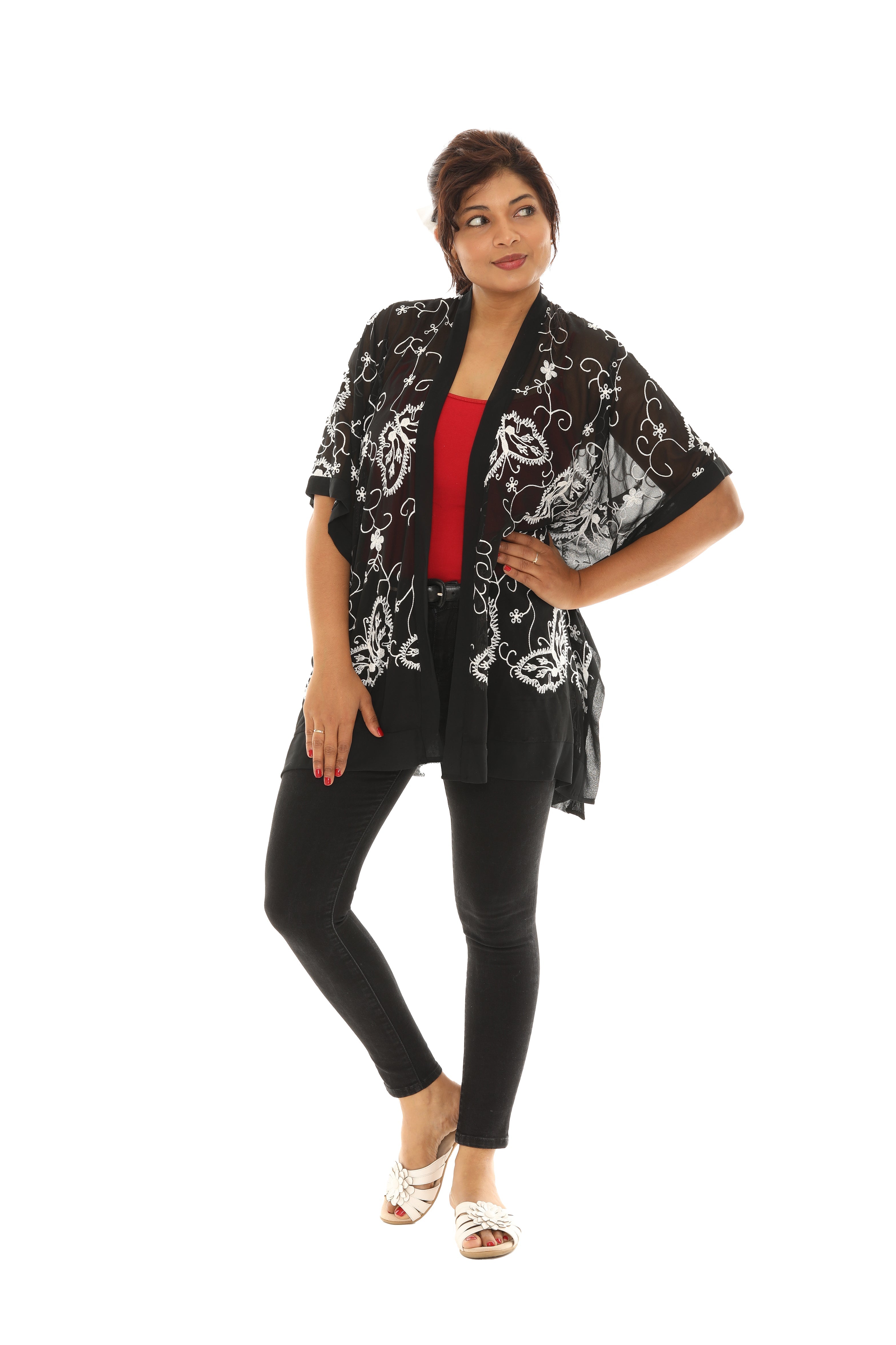 Sheer Abstract Embroidered Open Cardigan - Charming Charlie Main image