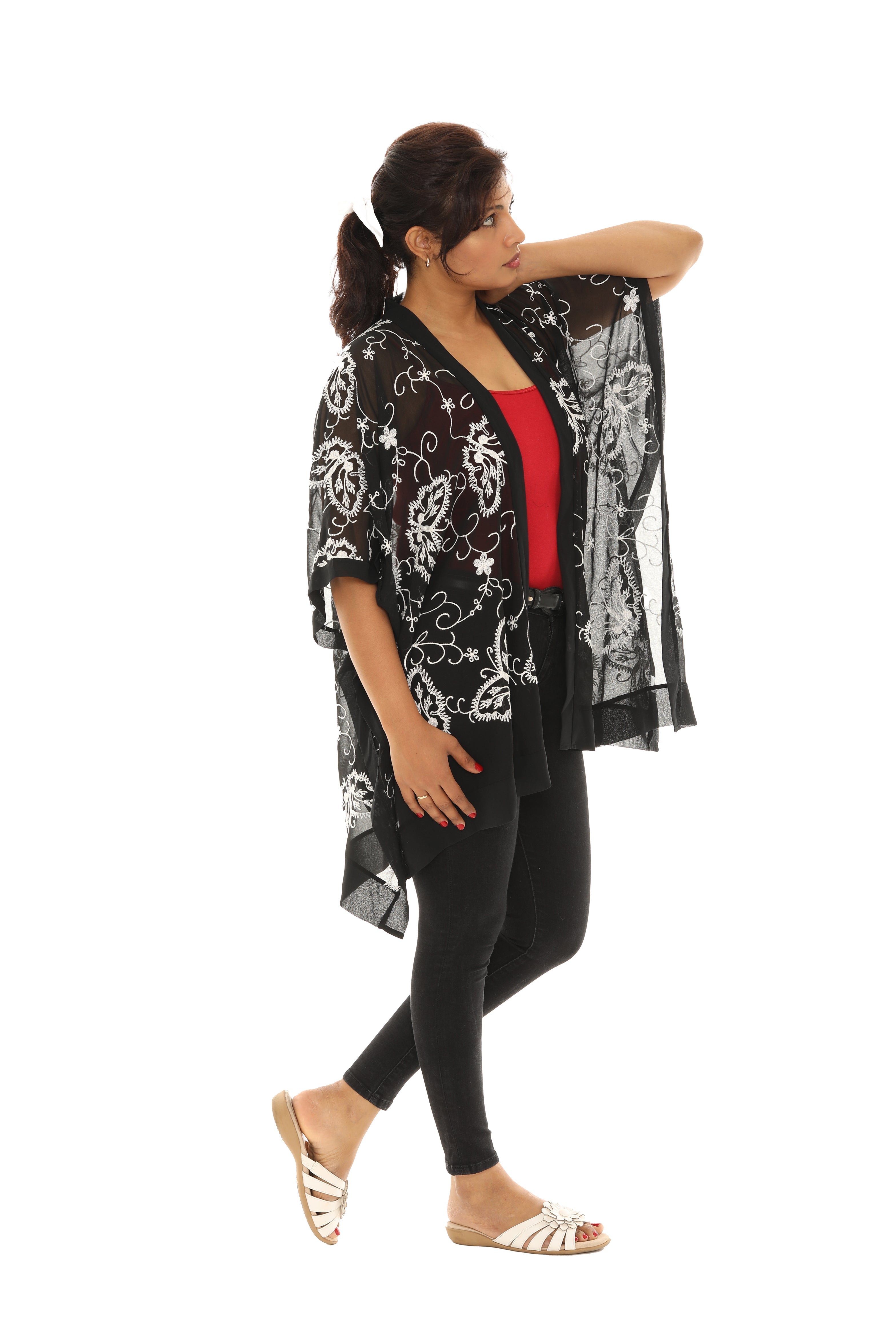 Sheer Abstract Embroidered Open Cardigan Secondary image