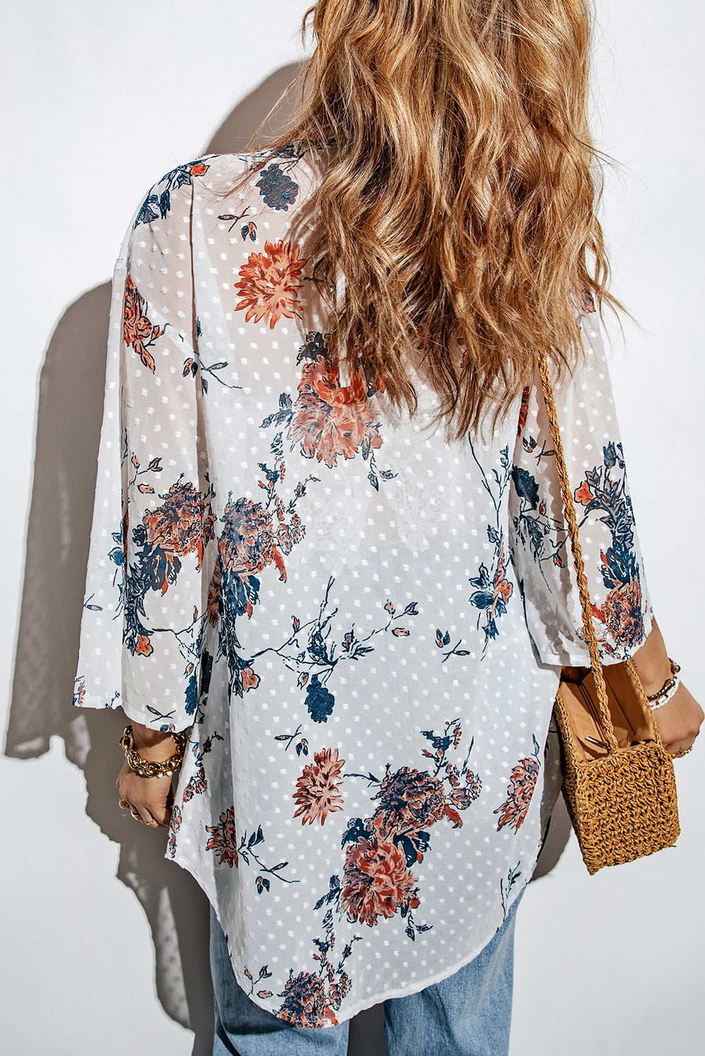 Floral Three-Quarter Sleeve Open Front Cardigan Secondary image